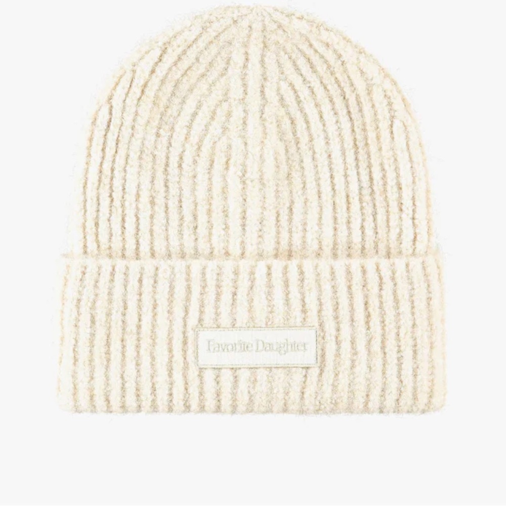 Favorite Daughter Ivory THE LOGO PATCH RIB BEANIE NWT